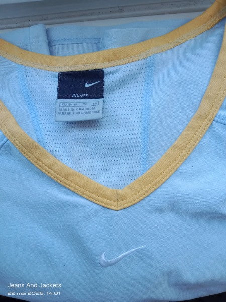 💎 RARETÉ 💎 T-shirt Nike Dri-FIT Bleu Ciel & Jaune Moutarde - Style Retro Ringer - T. XL Ado 💙💛