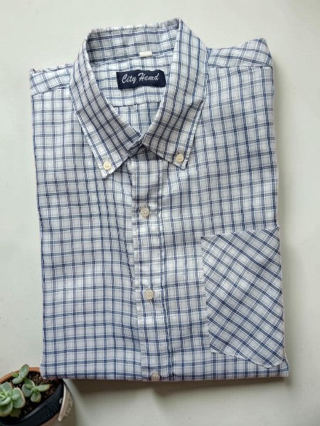 👔 Chemisette à Carreaux Bleus — City Hemd — XXL (T43-44)