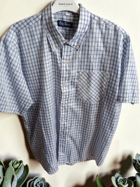 👔 Chemisette à Carreaux Bleus — City Hemd — XXL (T43-44)