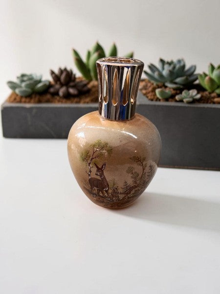 Lampe Berger Vintage en Céramique — Décor Faon / Forêt