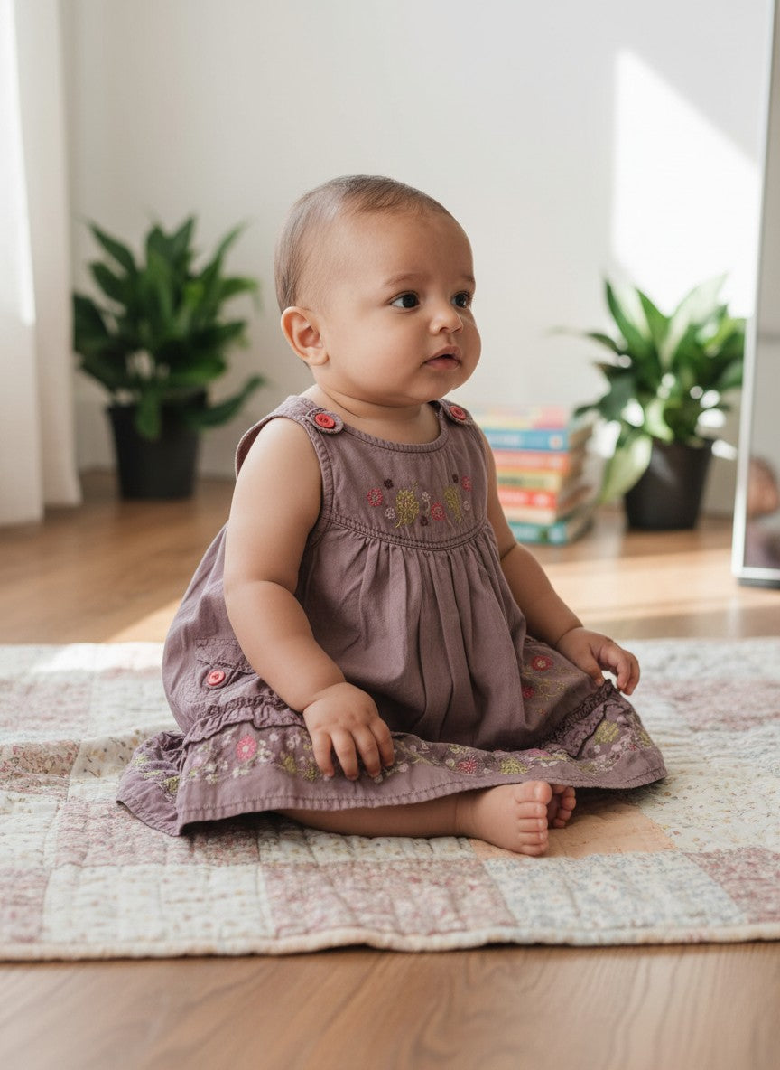 Robe chasuble vieux rose brodée LuluCastagnette - 6 mois