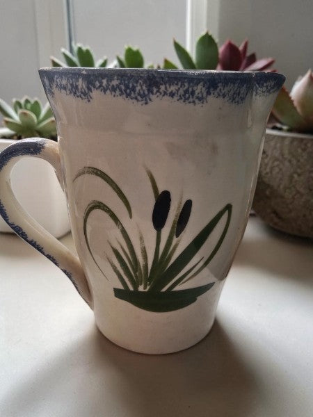 Pichet / Pot en Céramique Artisanal Vintage — Décor Champêtre Peint à la Main