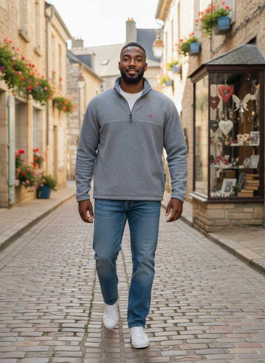 Pull Polaire Vintage – Style "Club" - Gris Moumoute