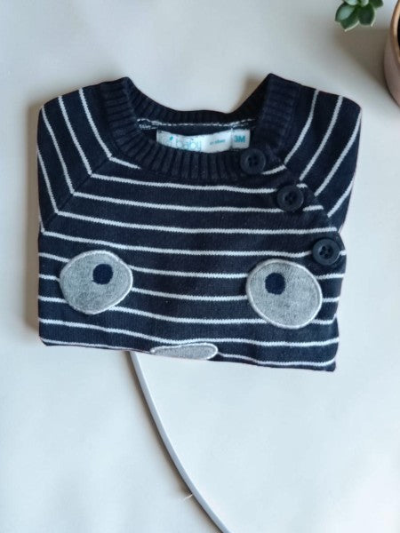 🧸 Petit Pull Marinière Ours — Baby By Gémo — Taille 3 Mois (62 cm)