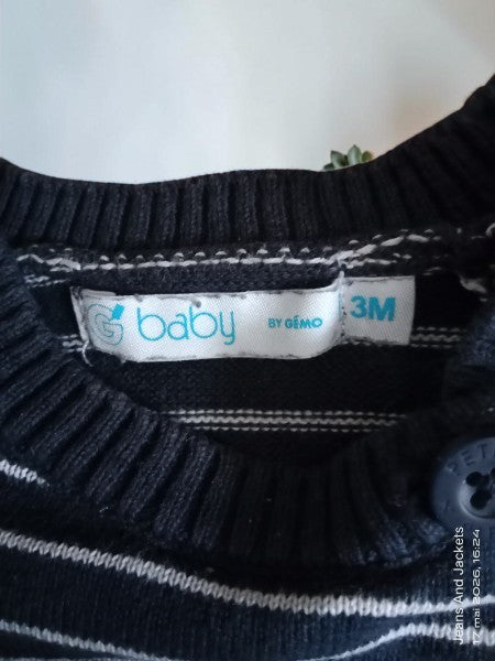 🧸 Petit Pull Marinière Ours — Baby By Gémo — Taille 3 Mois (62 cm)