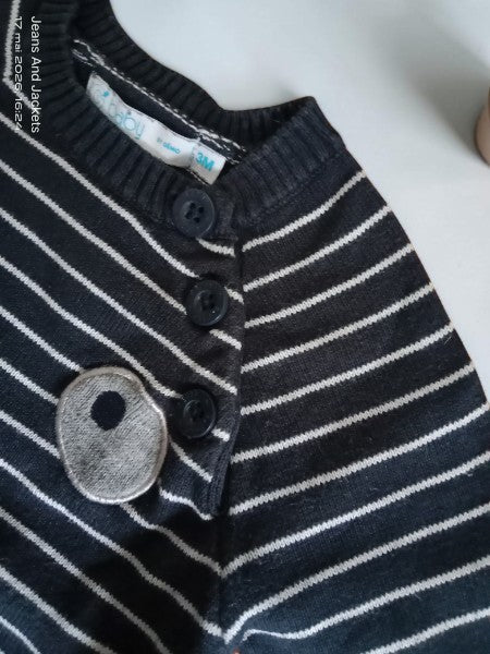 🧸 Petit Pull Marinière Ours — Baby By Gémo — Taille 3 Mois (62 cm)