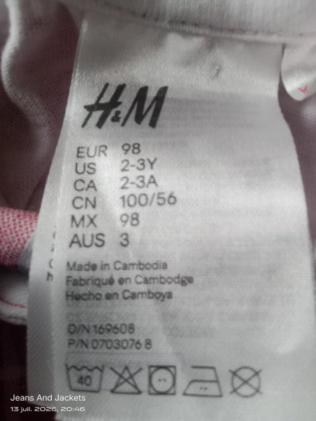 Pyjama Bébé H&M - Rouge à Carreaux Tartan - 100% Coton - 2/3 Ans (98cm)