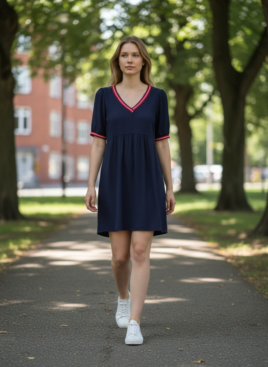 Robe Courte Style Marin Chic – Creeks – Bleu Marine, Rouge & Blanc