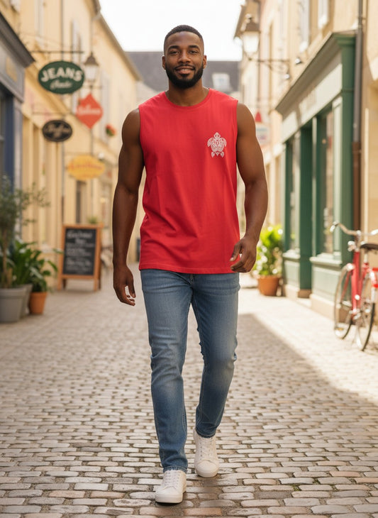 Débardeur Homme Rouge "Paille Canne" (Île de la Réunion) – Taille 2XL