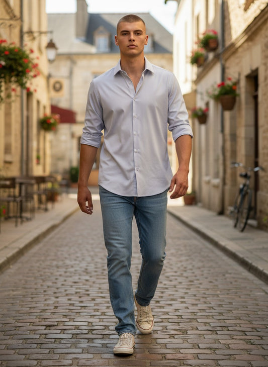 Chemise IZAC en Satin de Coton Compact – Élégance & Confort