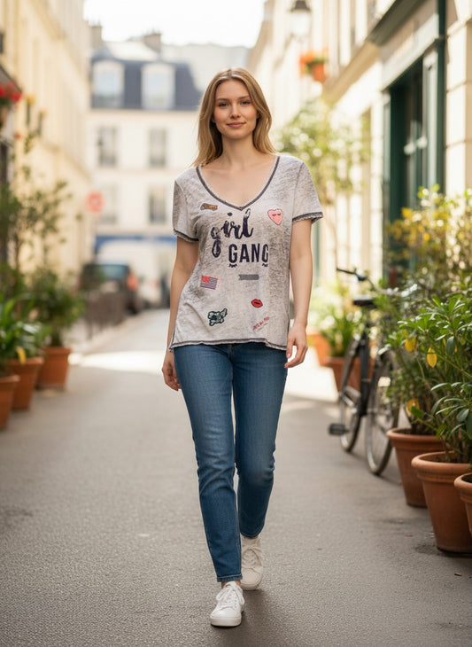 👕 T-shirt Gris Vintage Creeks – Style Rock / Girl Gang