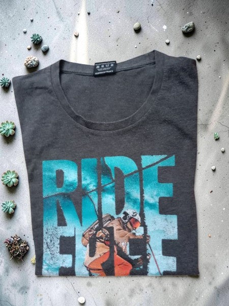 ⛷️ T-shirt Graphique Vintage "Ride Free" Courchevel – Gris Anthracite