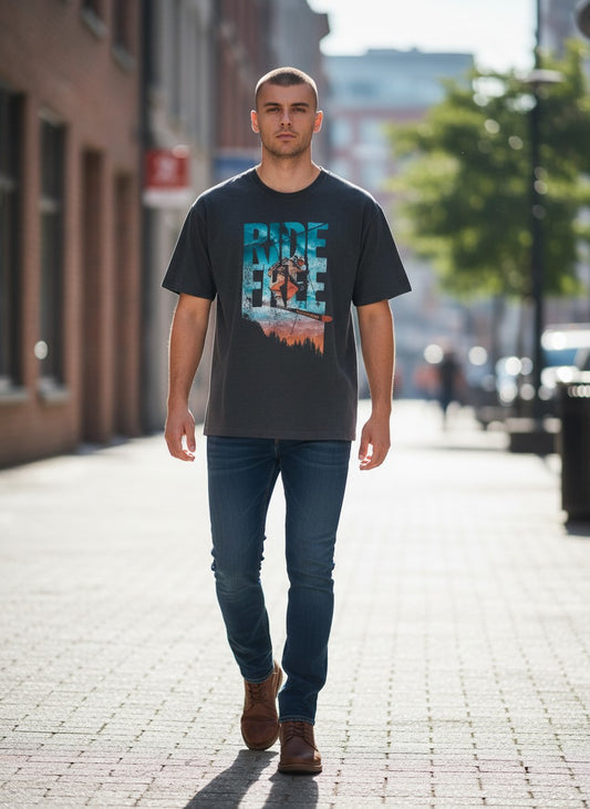 ⛷️ T-shirt Graphique Vintage "Ride Free" Courchevel – Gris Anthracite